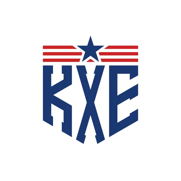 stock vector Patriotic KXE Logo with Star and American Flag Straps. Letter KXE Logo with USA Flag