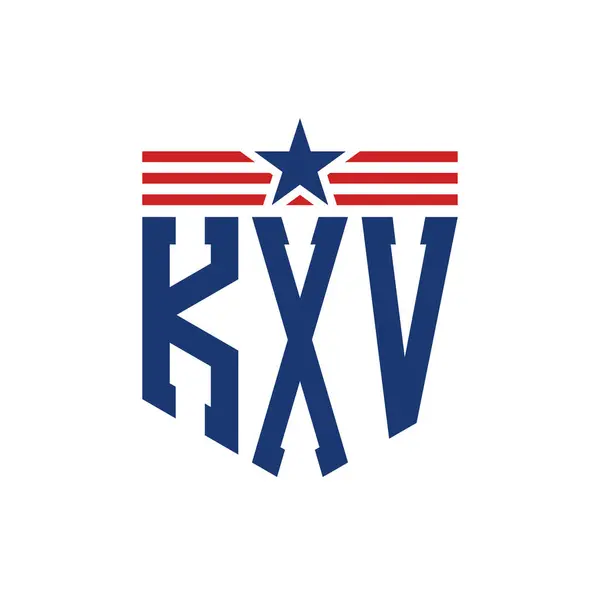 stock vector Patriotic KXV Logo with Star and American Flag Straps. Letter KXV Logo with USA Flag