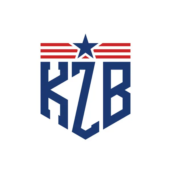 stock vector Patriotic KZB Logo with Star and American Flag Straps. Letter KZB Logo with USA Flag