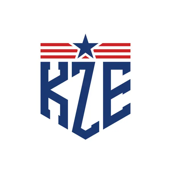 stock vector Patriotic KZE Logo with Star and American Flag Straps. Letter KZE Logo with USA Flag