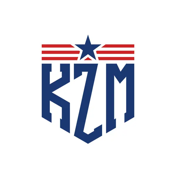 stock vector Patriotic KZM Logo with Star and American Flag Straps. Letter KZM Logo with USA Flag