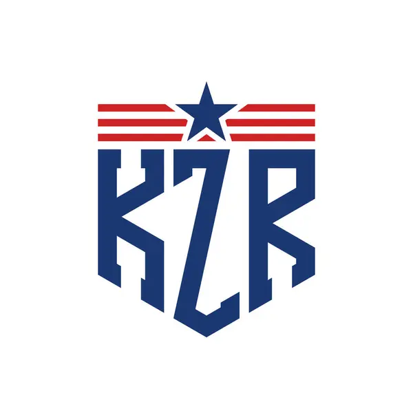 Stock vector Patriotic KZR Logo with Star and American Flag Straps. Letter KZR Logo with USA Flag