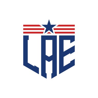 Star ve American Flag Straps 'li vatansever LAE logosu. ABD Bayrağı ile LAE Logosu Mektubu