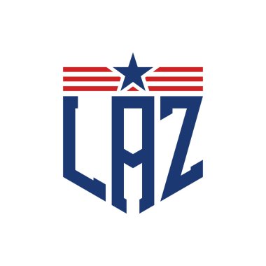 Yıldız ve Amerikan Bayrak Kayışlı Yurtsever LAZ logosu. ABD Bayrağıyla LAZ Logosu