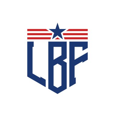 Patriotic LBF Logo with Star and American Flag Straps. Letter LBF Logo with USA Flag clipart