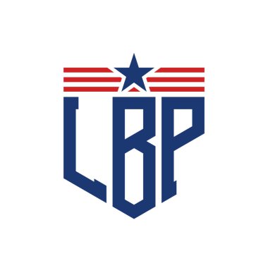 Patriotic LBP Logo with Star and American Flag Straps. Letter LBP Logo with USA Flag clipart