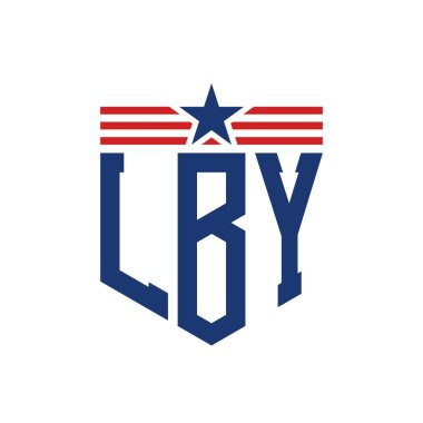 Patriotic LBY Logo with Star and American Flag Straps. Letter LBY Logo with USA Flag clipart