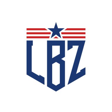 Yıldız ve Amerikan Bayrak Kayışlı Vatansever LBZ logosu. ABD Bayrağı ile LBZ Logosu