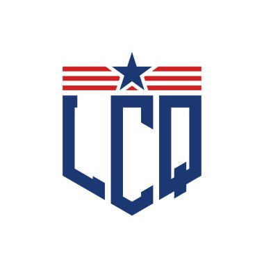 Yıldız ve Amerikan Bayrak Kayışlı Vatansever LCQ logosu. USA Flag ile LCQ harfi logosu