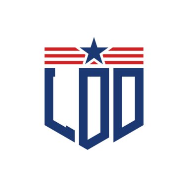 Patriotic LDD Logo with Star and American Flag Straps. Letter LDD Logo with USA Flag clipart