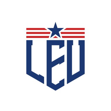 Yıldız ve Amerikan Bayrak Kayışlı Vatansever LEU logosu. ABD Bayrağıyla LEU Logosu