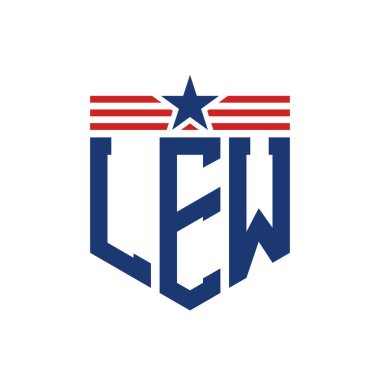 Yıldız ve Amerikan Bayrak Kayışlı Vatansever LEW logosu. ABD Bayrağı ile LEW Harfi Logosu