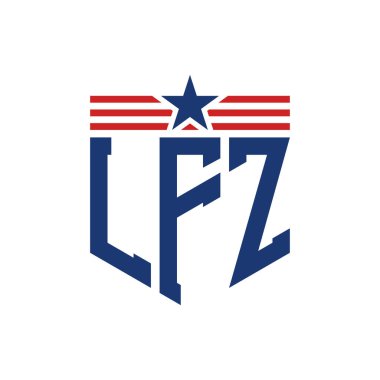 Yıldız ve Amerikan Bayrak Kayışlı Vatansever LFZ logosu. ABD Bayrağı ile LFZ Logosu