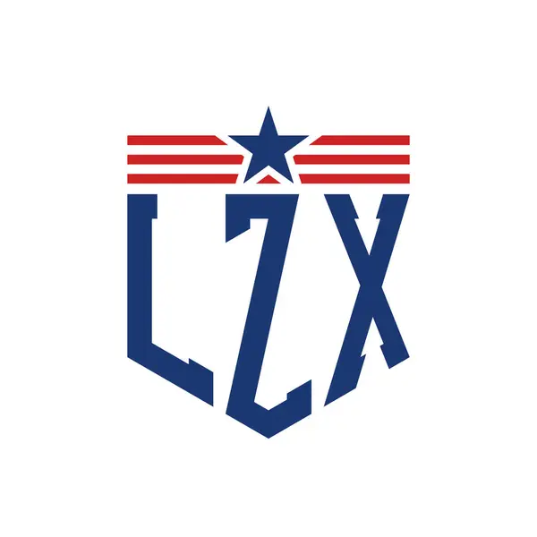 stock vector Patriotic LZX Logo with Star and American Flag Straps. Letter LZX Logo with USA Flag