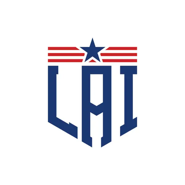 stock vector Patriotic LAI Logo with Star and American Flag Straps. Letter LAI Logo with USA Flag