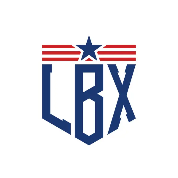 stock vector Patriotic LBX Logo with Star and American Flag Straps. Letter LBX Logo with USA Flag