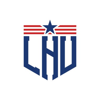 Yıldız ve Amerikan Bayrak Kayışlı Vatansever LHU logosu. ABD Bayrağı ile LHU Logosu