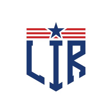 Patriotic LIR Logo with Star and American Flag Straps. Letter LIR Logo with USA Flag clipart