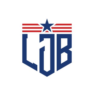 Yıldız ve Amerikan Bayrak Kayışlı Vatansever LJB logosu. ABD Bayrağı ile LJB Logosu