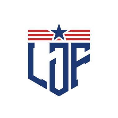 Yıldız ve Amerikan Bayrak Kayışlı Vatansever LJF logosu. ABD Bayrağı ile LJF Logosu