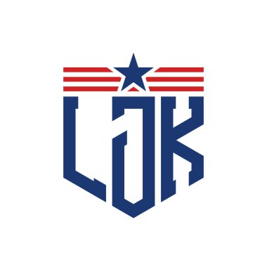 Yıldız ve Amerikan Bayrak Kayışlı Vatansever LJK logosu. ABD Bayrağı ile LJK Mektubu