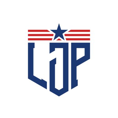 Yıldız ve Amerikan Bayrak Kayışlı Vatansever LJP logosu. ABD Bayrağı ile LJP Logosu