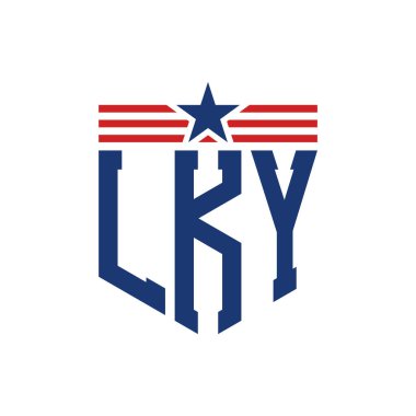 Yıldız ve Amerikan Bayrak Kayışlı Vatansever LKY logosu. ABD Bayrağı ile LKY Logosu