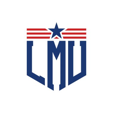 Yıldız ve Amerikan Bayrak Kayışlı Yurtsever LMU logosu. ABD Bayrağı ile LMU Logosu