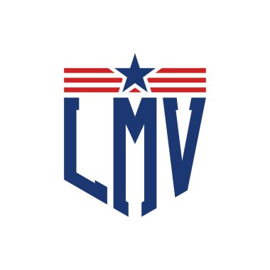 Yıldız ve Amerikan Bayrak Kayışlı Vatansever LMV logosu. ABD Bayrağı ile LMV Logosu