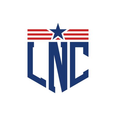 Yıldız ve Amerikan Bayrak Kayışlı Vatansever LNC logosu. ABD Bayrağı ile LNC Logosu