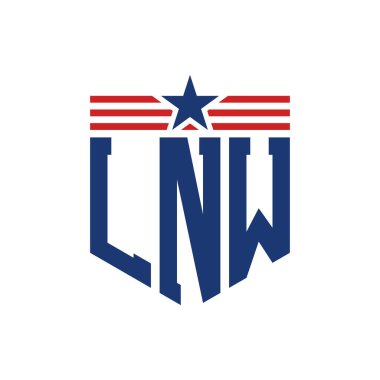 Yıldız ve Amerikan Bayrak Kayışlı Vatansever LNW logosu. ABD Bayrağı ile LNW Logosu