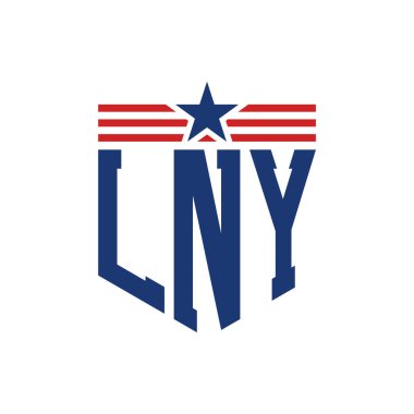 Yıldız ve Amerikan Bayrak Kayışlı Vatansever LNY logosu. ABD Bayrağıyla LNY Logosu