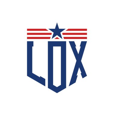 Patriotic LOX Logo with Star and American Flag Straps. Letter LOX Logo with USA Flag clipart