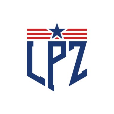 Yıldız ve Amerikan Bayrak Kayışlı Vatansever LPZ logosu. ABD Bayrağı ile LPZ Logosu