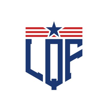 Yıldız ve Amerikan Bayrak Kayışlı Vatansever LQF logosu. ABD Bayrağı ile LQF Logosu