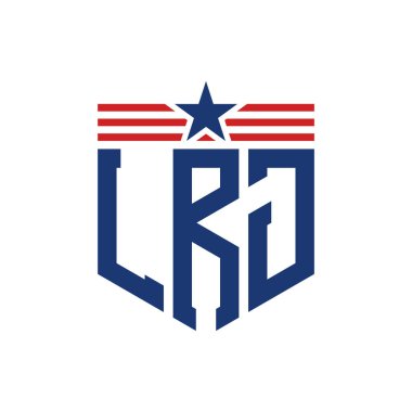 Yıldız ve Amerikan Bayrak Kayışlı Vatansever LRJ logosu. ABD Bayrağı ile LRJ Mektubu