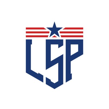 Yıldız ve Amerikan Bayrak Kayışlı Vatansever LSP logosu. USA Flag ile LSP Logosu