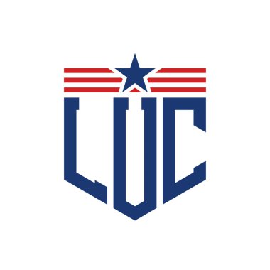 Yıldız ve Amerikan Bayrak Kayışlı Vatansever LUC logosu. USA Flag ile LUC Logosu