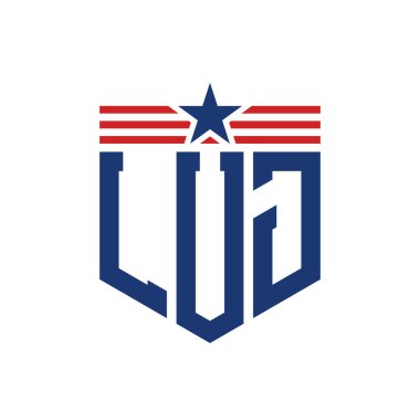 Yıldız ve Amerikan Bayrak Kayışlı Vatansever LUJ logosu. ABD Bayrağı ile LUJ Logosu