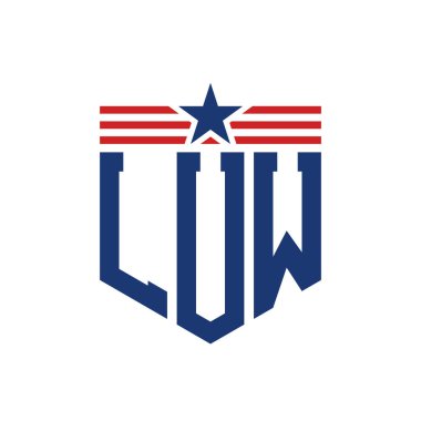 Yıldız ve Amerikan Bayrak Kayışlı Vatansever LUW logosu. ABD Bayrağı ile LUW Logosu