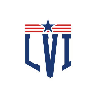 Yıldız ve Amerikan Bayrak Kayışlı Vatansever LVI logosu. ABD Bayrağı ile LVI Logosu