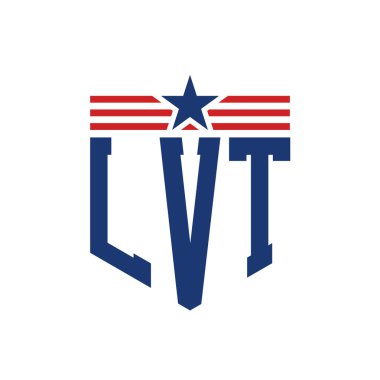 Yıldız ve Amerikan Bayrak Kayışlı Vatansever LVT logosu. ABD Bayrağı ile LVT Logosu