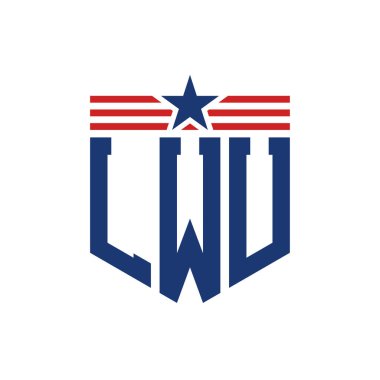 Yıldız ve Amerikan Bayrak Kayışlı Vatansever LWU logosu. ABD Bayrağı ile LWU Logosu