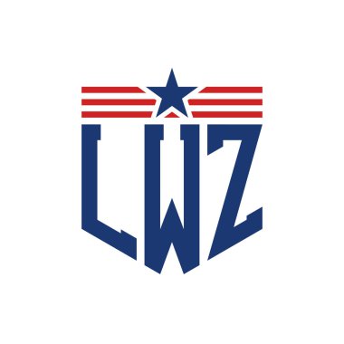 Yıldız ve Amerikan Bayrak Kayışlı Vatansever LWZ logosu. ABD Bayrağı ile LWZ Logosu