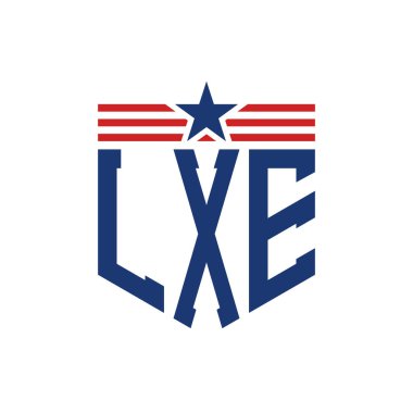 Yıldız ve Amerikan Bayrak Kayışlı Vatansever LXE logosu. ABD Bayrağı ile LXE Logosu