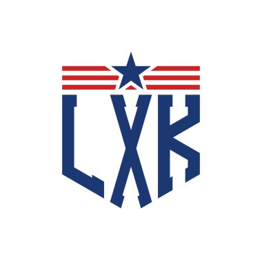 Yıldız ve Amerikan Bayrak Kayışlı Vatansever LXK logosu. ABD Bayrağı ile LXK Logosu