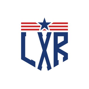 Yıldız ve Amerikan Bayrak Kayışlı Vatansever LXR logosu. ABD Bayrağı ile LXR Logosu