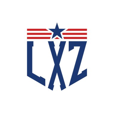 Yıldız ve Amerikan Bayrak Kayışlı Vatansever LXZ logosu. ABD Bayrağı ile LXZ Logosu