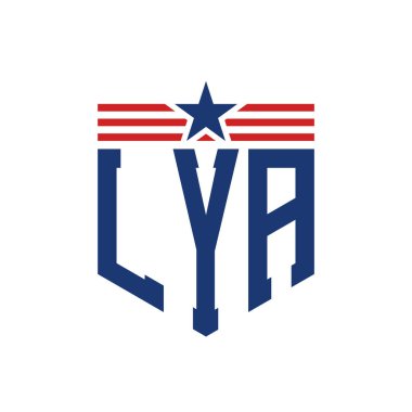 Yıldız ve Amerikan Bayrak Kayışlı Vatansever LYA logosu. ABD Bayrağı ile LYA Logosu