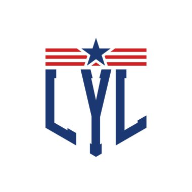 Yıldız ve Amerikan Bayrak Kayışlı Vatansever LYL logosu. ABD Bayrağı ile LYL Logosu